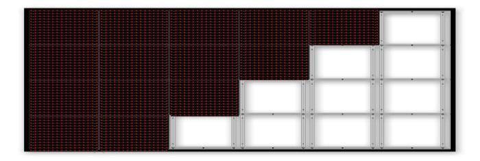 Przykładowo wyświetlacz składający się z 12 modułów mogłaby mieć wymiary: wysokość 32 cm - długość 192 cm lub 48 cm x 128 cm.