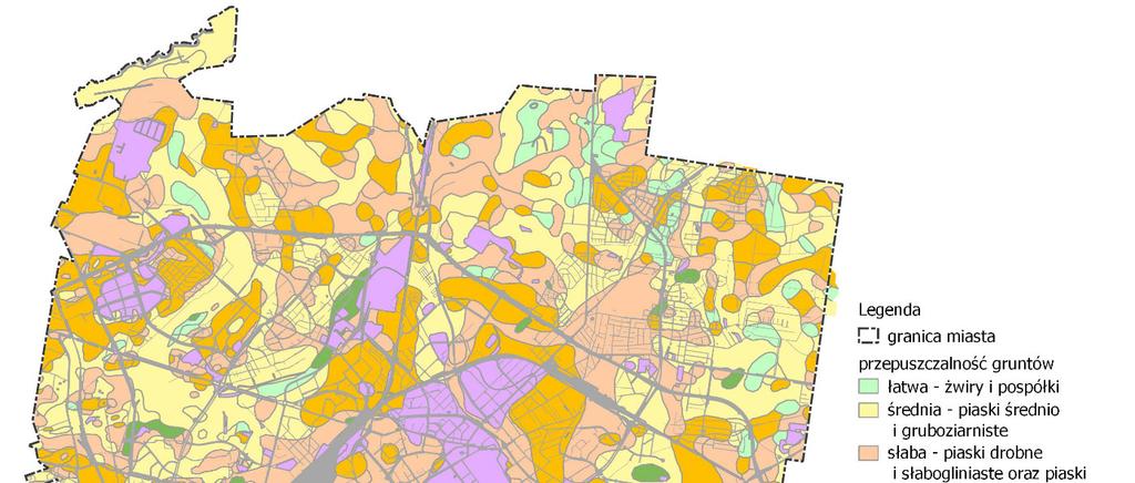 Rysunek 5 Przepuszczalność gruntu na terenie miasta Białegostoku Tabela 2 Wartość parametru CN dla różnego porycia terenu i grup