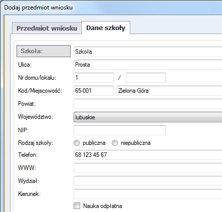 także podać dane szkoły.