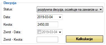 24 Moduł II kalkulacje W Module II dodany został moduł do kalkulacji kwoty decyzji