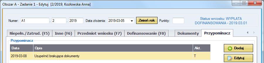 53 14. Dodatkowe moduły 14.1. Przypomnienia Moduł dostępny jest w menu Wnioski / Przypomnienia. Jest to rejestr wszystkich przypomnień dodanych we wnioskach.