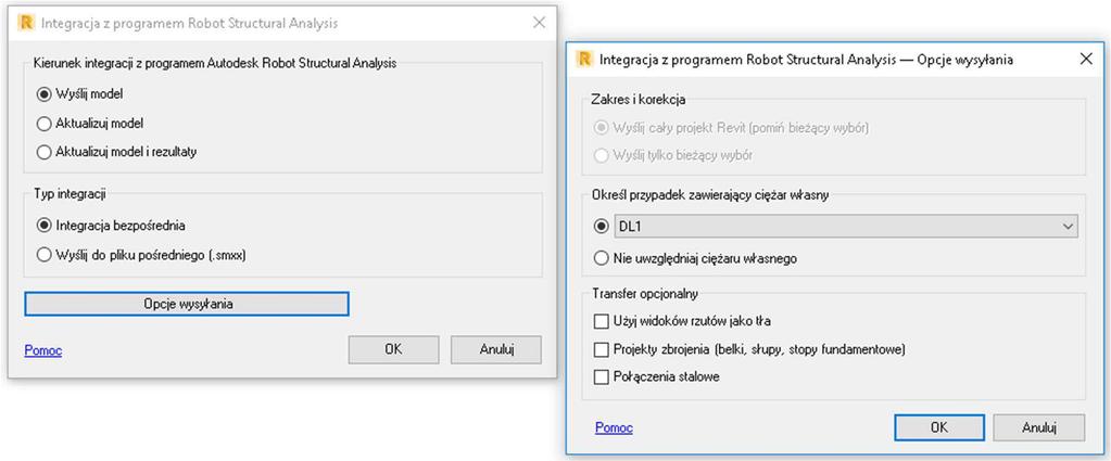 3. W oknach dialogowych ustaw parametry i opcje integracji wg poniższych danych i