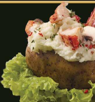 ½ cup lobster meat, diced 6 potatoes, baked 1 tbsp butter ½ cup sour cream ¼ cup onion, grated ¼ tsp pepper ¼