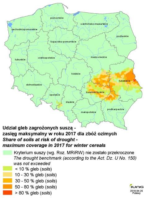 Udział gleb zagrożonych suszą zasięg maksymalny Share of soils at risk of drought + maximum coverage Rys. 3.