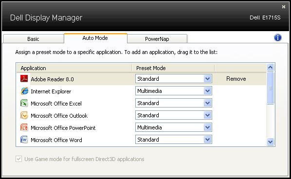 Aplikacja Dell Display Manager jest wstępnie skonfigurowana dla wielu popularnych aplikacji.