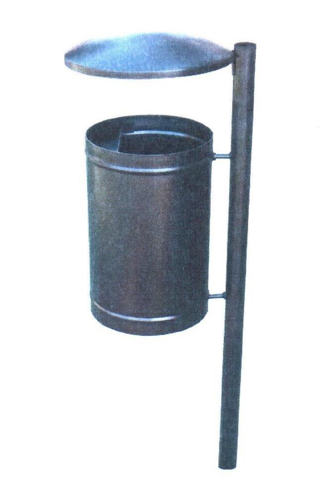 KOSZ NA ŚMIECI Z DASZKIEM Opis urządzenia: Specyfikacja materiałowa: konstrukcja kosza na słupku 48,3mm stal ocynkowana i malowana proszkowo wkład do kosza wykonany z blachy ocynkowanej