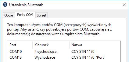 Interfejs po sparowaniu tworzy wirtualny port COM którego użyjemy do połączenia.