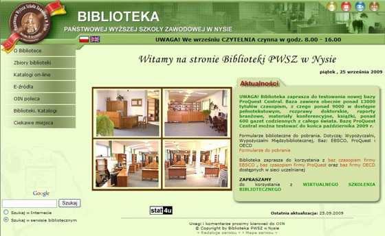 Druga wersja strony W czerwcu 2009 roku pracownicy Biblioteki przystąpili do przygotowania nowej strony internetowej. Nową witrynę wykonano przy pomocy wolnego oprogramowania.