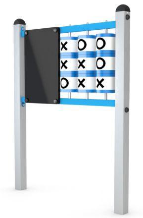 Premium Edukacyjny wolnostojący panel o wymiarach 90x5x65 cm służący do kreatywnej zabawy w popularną grę kółko i krzyżyk oraz rysowanie kredą umożliwiające zliczanie punktów z gry.