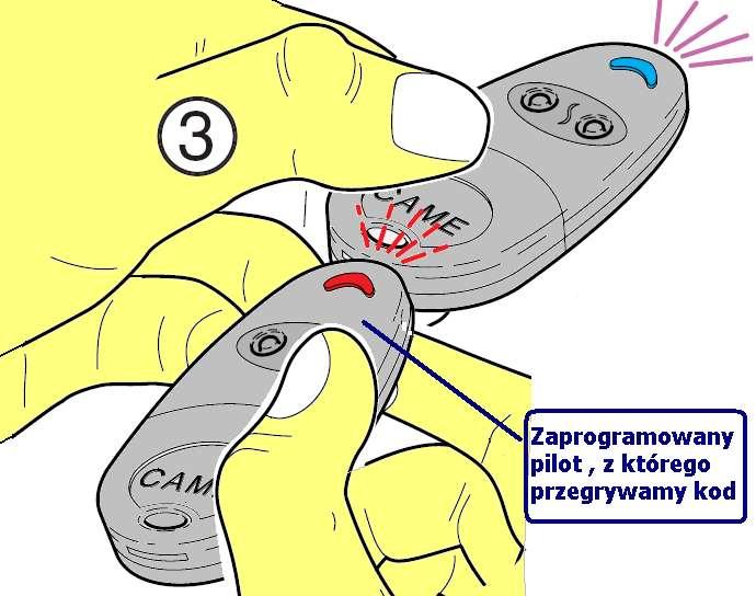 wciśnięte dwa przyciski pilota jednocześnie do momentu kiedy dioda zacznie miga ć szybciej 2) wtedy naciśnij