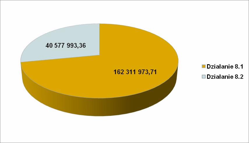 Alokacja środków na województwo mazowieckie na lata 2007-2013 w ramach Priorytetu VIII PO KL (w euro)* Ogółem: 202 889