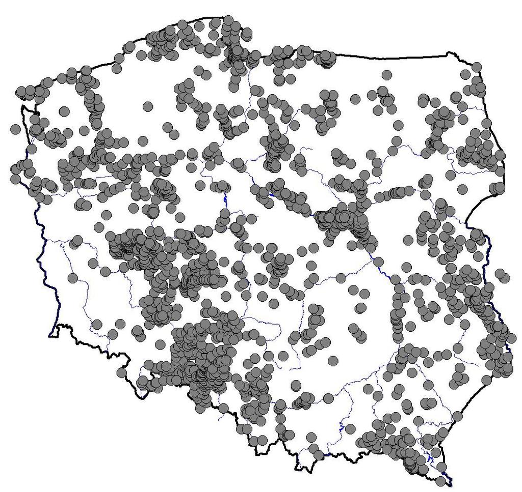 Ryc. 1. Miejsca obrączkowania ptaków w Polsce w roku 2011. Ryc.