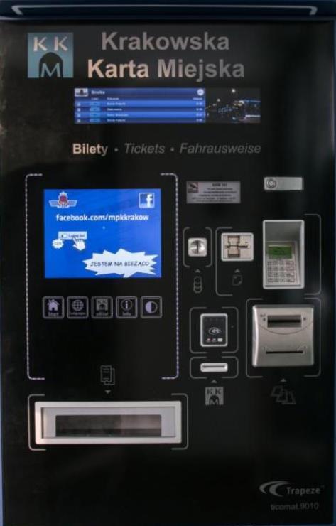 Poniżej przedstawiona jest sylwetka automatu do sprzedaży biletów jednorazowych oraz biletów okresowych Krakowskiej Karty Miejskiej