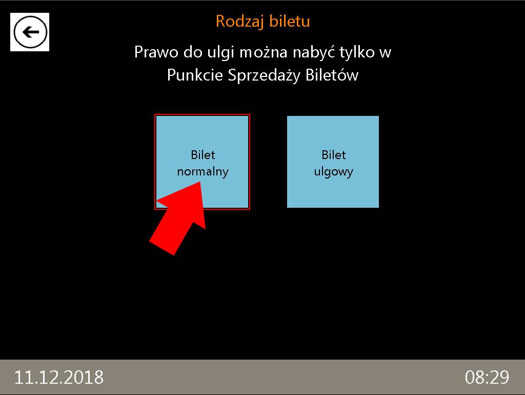 Po wyborze opcji Kup nowy bilet na wyświetlaczu pojawi się ekran z wyborem