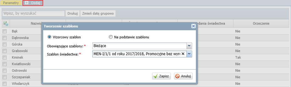 UONET+. Dokumentowanie lekcji i prowadzenie dzienników w klasach 1-3 szkoły podstawowej 39/43 3. Dodaj do oddziału szablony, na podstawie których mają być przygotowywane świadectwa uczniów.