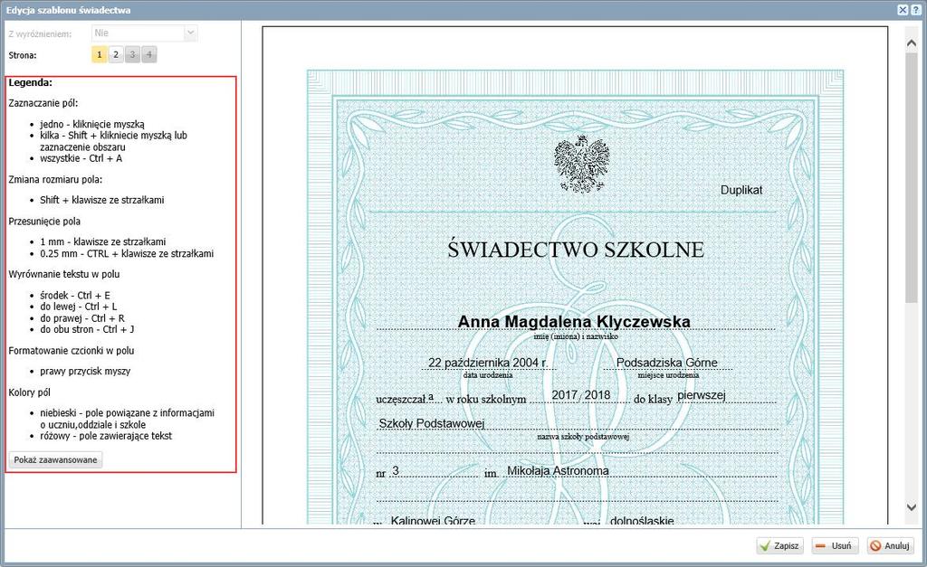 UONET+. Dokumentowanie lekcji i prowadzenie dzienników w klasach 1-3 szkoły podstawowej 43/43 5. Zmodyfikuj szablon i kliknij przycisk Zapisz. 6.