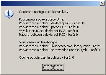 Na zakończenie wyświetlone zostanie podsumowanie z informacją odebranych komunikatach. Uwaga!