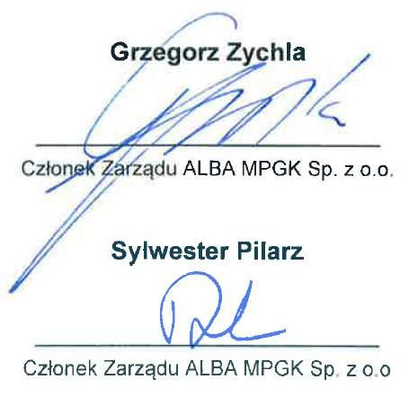 6. Podsumowanie ALBA MPGK Sp. z o.o. jest otwarta na dialog społeczny, w szczególności w sprawach dotyczących oddziaływania prowadzonych przez nią procesów na środowisko.