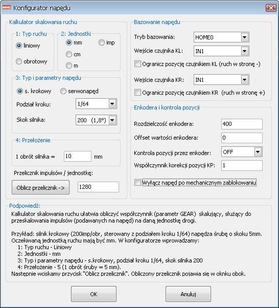 (maks. wartość 32-bit.) 3 ENCRES Rozdzielczość enkodera Określa ilość impulsów z enkodera przypadającą na pełen obrót.