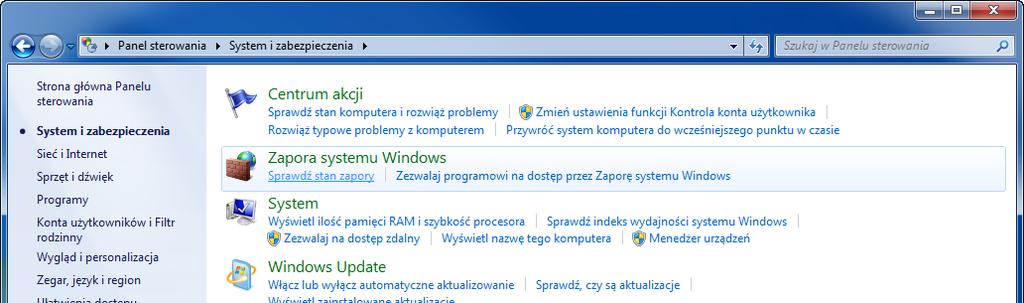 Z menu Start wybierz kolejno pozycje Panel sterowania, System i Zabezpieczenia, a następnie Zezwalaj programowi na dostęp przez Zaporę systemu Windows.