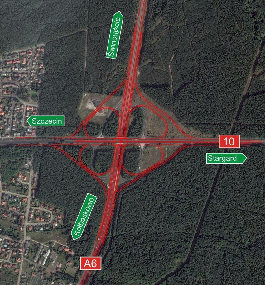 Rozbudowa węzła drogowego Szczecin Kjewo Wykonawca: Energopol Szczecin S.A., wartość inwestycji: 87,9 mln zł., dł. 1,8 km A6, 1,5 km S10 km Podpisanie umowy: 09.