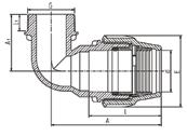 Złączki skręcane Kolano 90º z gwintem zewnętrznym 07850 średnica d x G E I I2 A A1 UB /szt./ UC /szt.