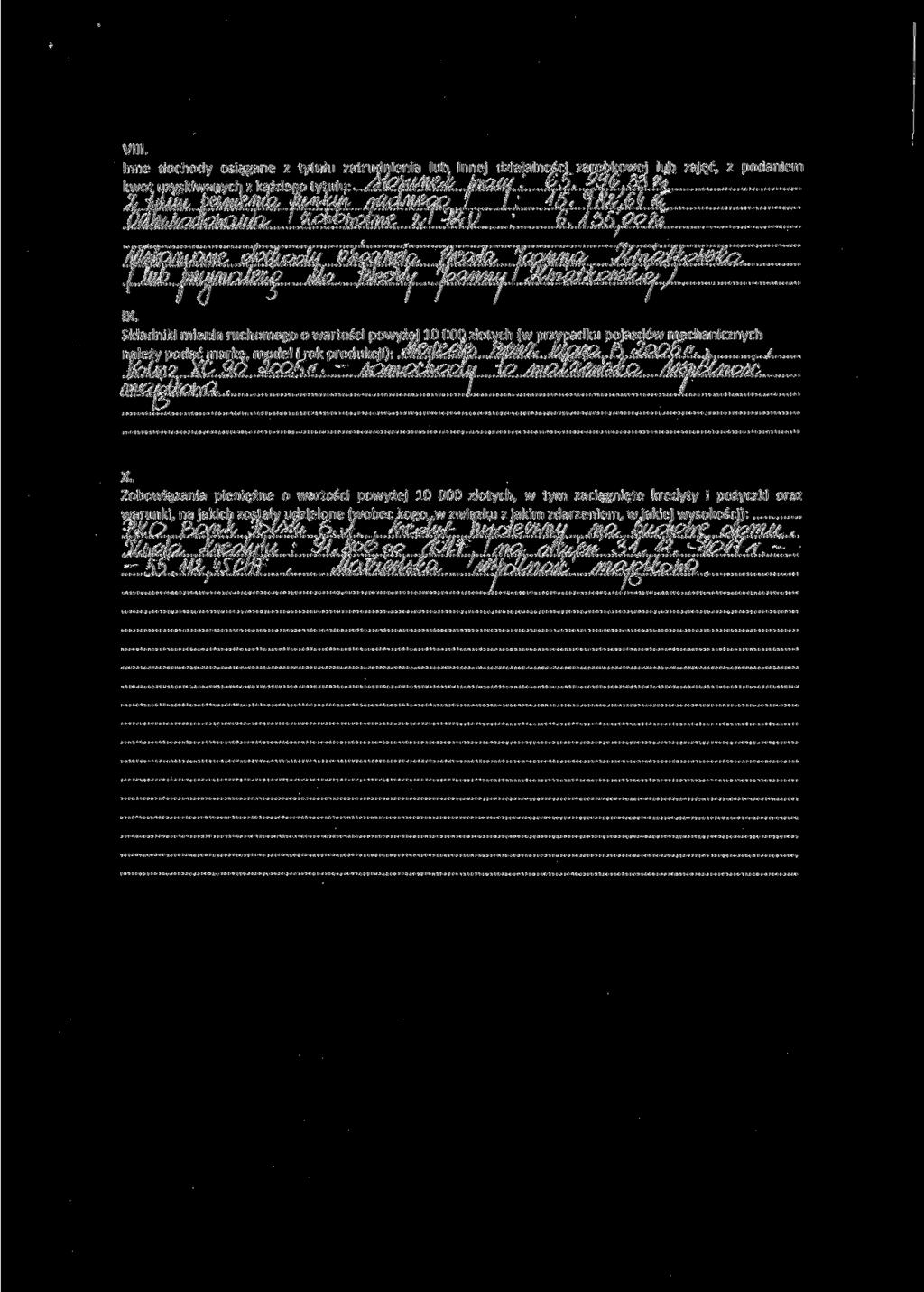 VIII. Inne dochody osiągane z tytułu zatrudnienia lub innej działalności zarobkowej Iuj2 zajęć, z podaniem z każdego ^(i:«.af0&m&...jm8&..-... v.5 f..%3$ J&^. ' < -- Jf\ CIP?