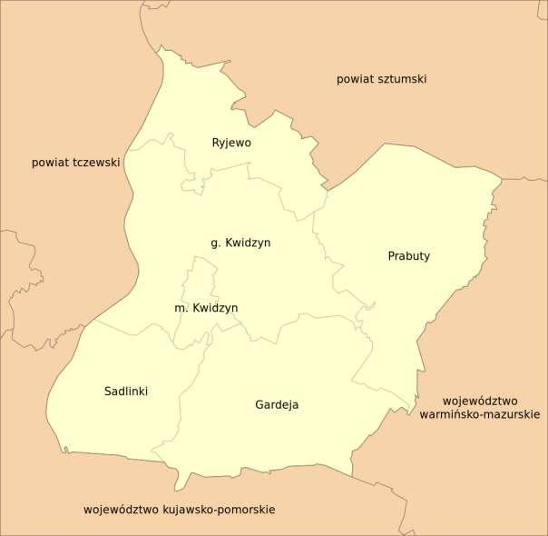 Rysunek nr 02 - Podział administracyjny powiatu kwidzyńskiego Źródło : https://pl.wikipedia.