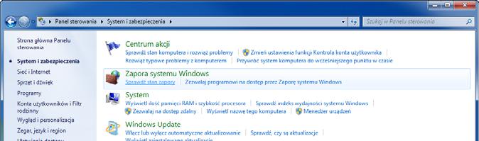 Z menu Start wybierz kolejno pozycje Panel sterowania, System i Zabezpieczenia, a następnie Zezwalaj programowi na dostęp przez Zaporę systemu Windows.