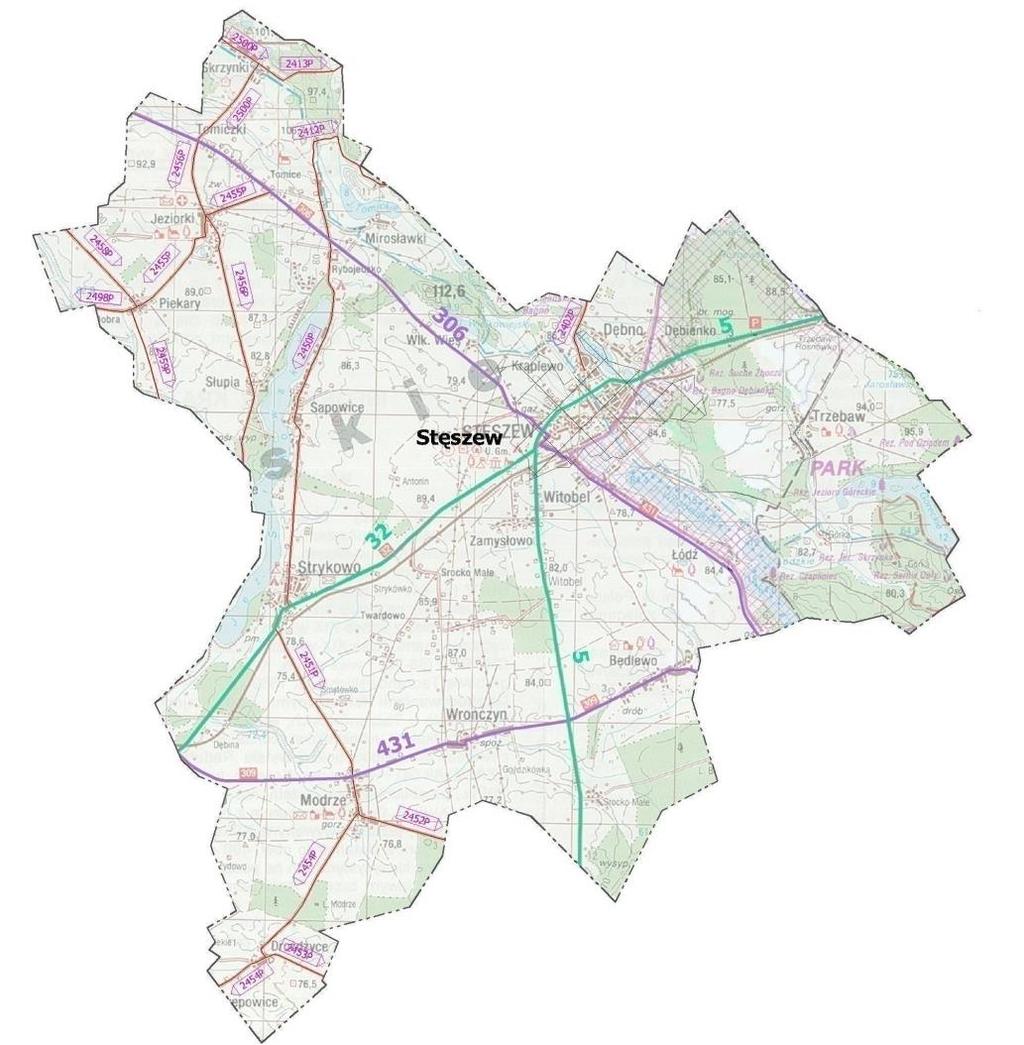 Rysunek 2. Sieć dróg w gminie Stęszew Źródło: Strona internetowa www.zdp.powiat.poznan.pl Tabela 20.