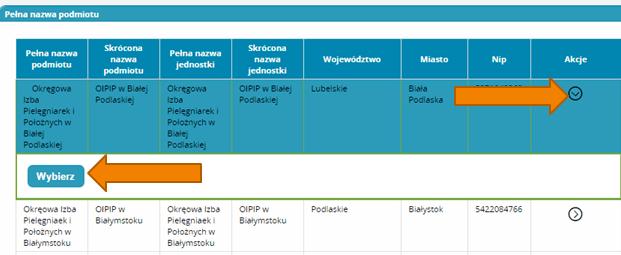 Po wybraniu Okręgowej Izby klikamy dalej Na następnej stronie podajemy dane o numerze PWZ (Numer PWZ składa się z 7 cyfr plus litera A lub P na