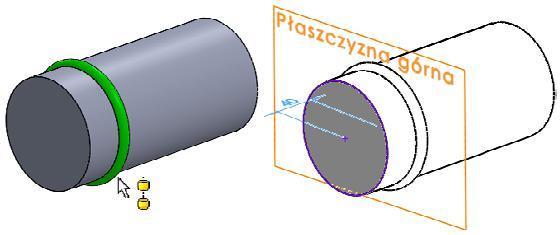 Część Wał: wykonaj model walca o średnicy 100 i długości 100 mm, wstaw części do złożenia w kolejności: Wał i Pierścień, w trakcie wstawiania części Pierścień zastosuj odniesienie wiązania (pojawi