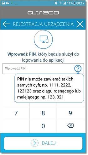 Przycisk z ikoną w polu Wprowadź PIN powoduje wyświetlenie