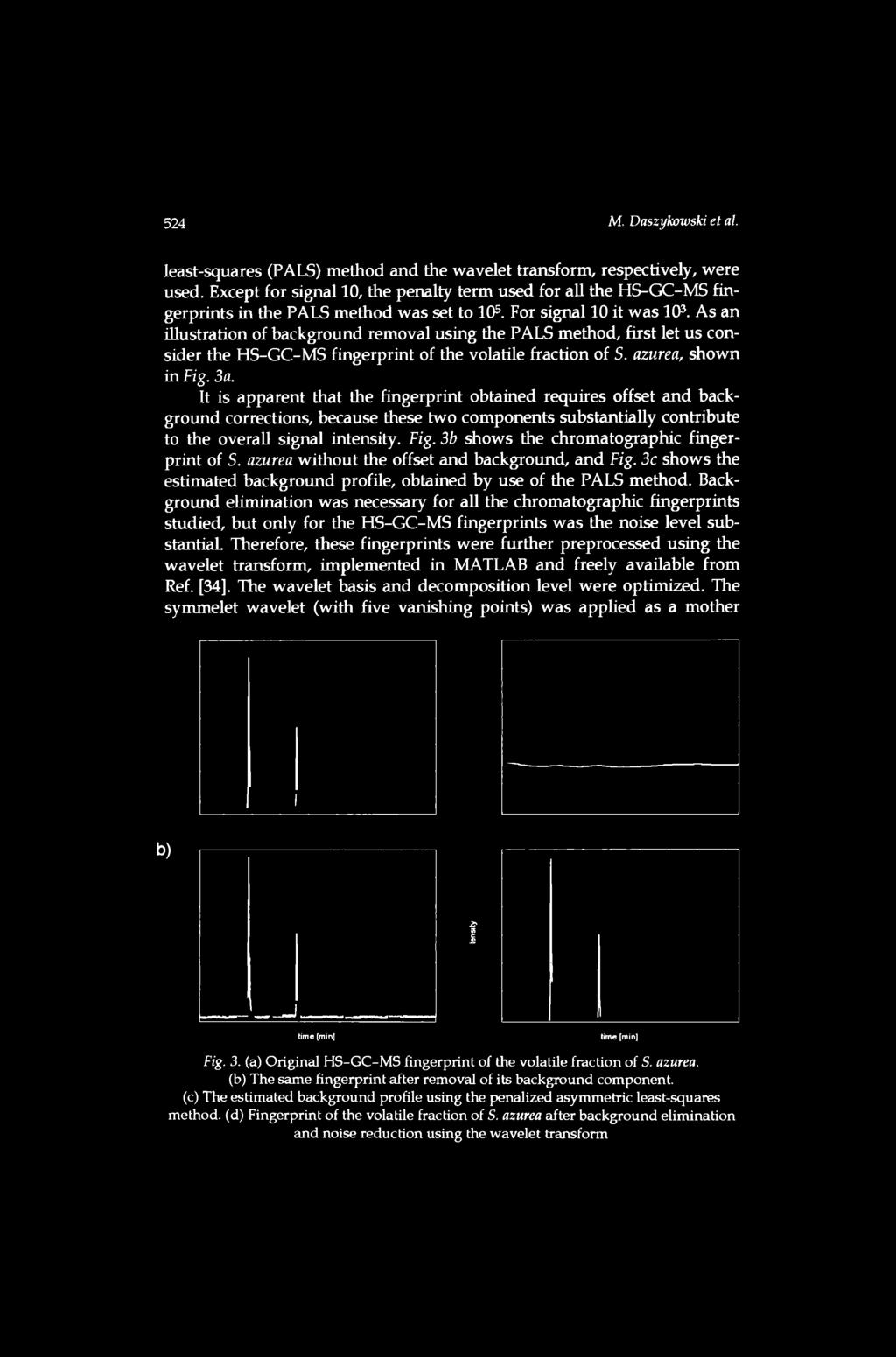 least-squares (PALS) method and the wavelet transform, respectively, were used. Except for signal 10, the penalty term used for all the HS-GC-MS fingerprints in the PALS method was set to 103.