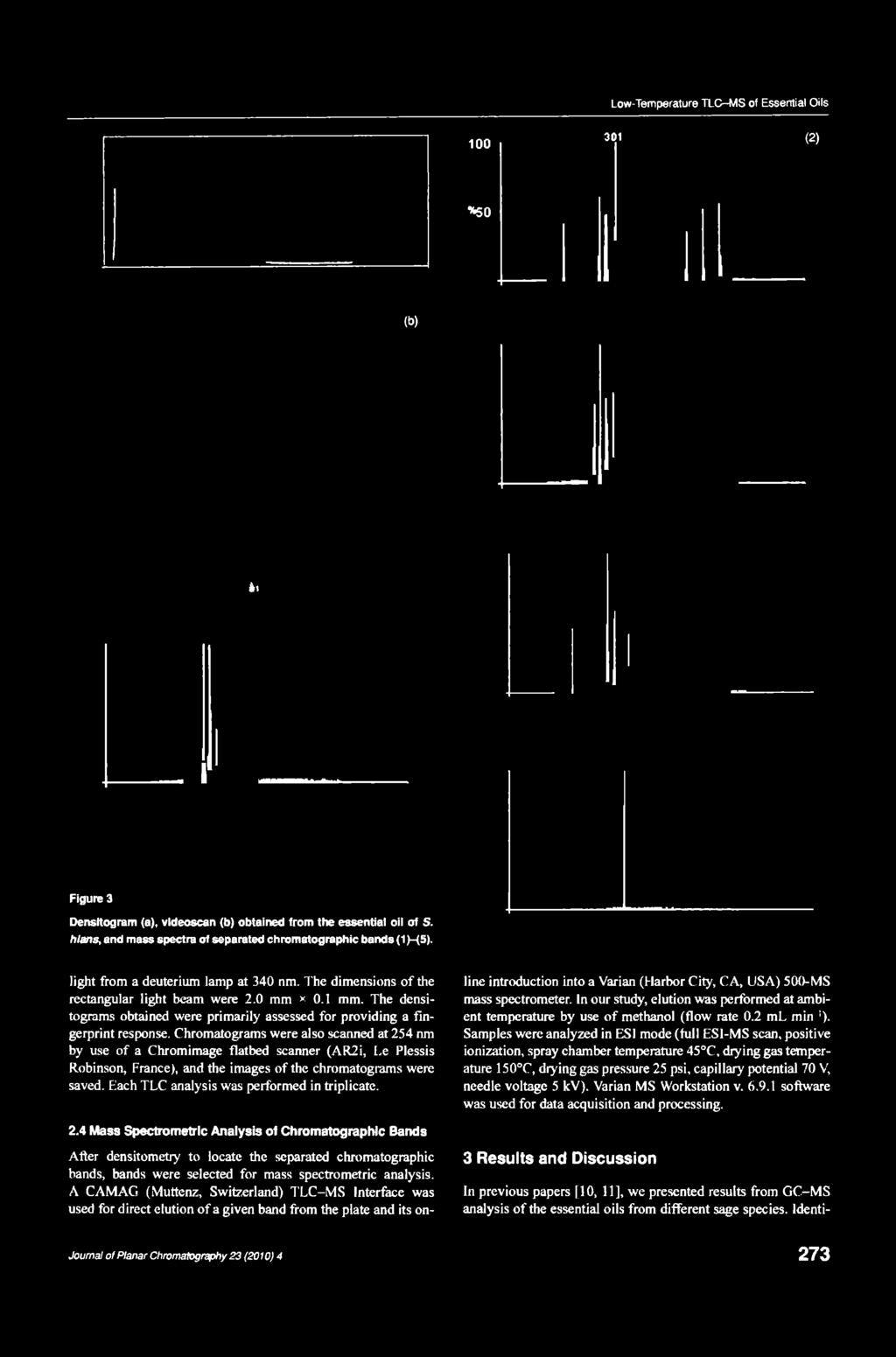 100 301 (2) *5 0 (b) fli Figurę 3 Densltogram (a), vldeoscan (b) obtained from the essential oil of S.