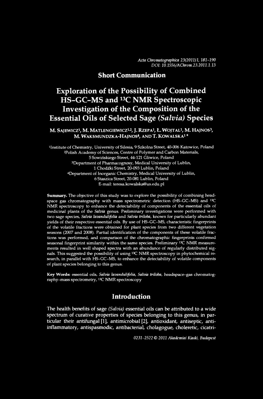 Short Communication Acta Chromatographica 23(2011