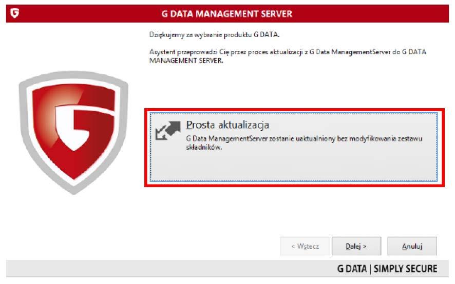 Proces aktualizacji rozpocznie wybranie opcji Prosta