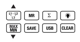 Opis przycisków L1-L2-L3 MR Σ Naciśnij L1-L2-L3, aby przejść przez pierwszą fazę, drugą fazę, trzecią fazę i sumę pomiarów w watach.