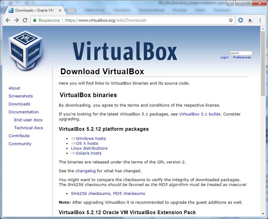 Instrukcja instalacji środowiska VirtualBox 1.