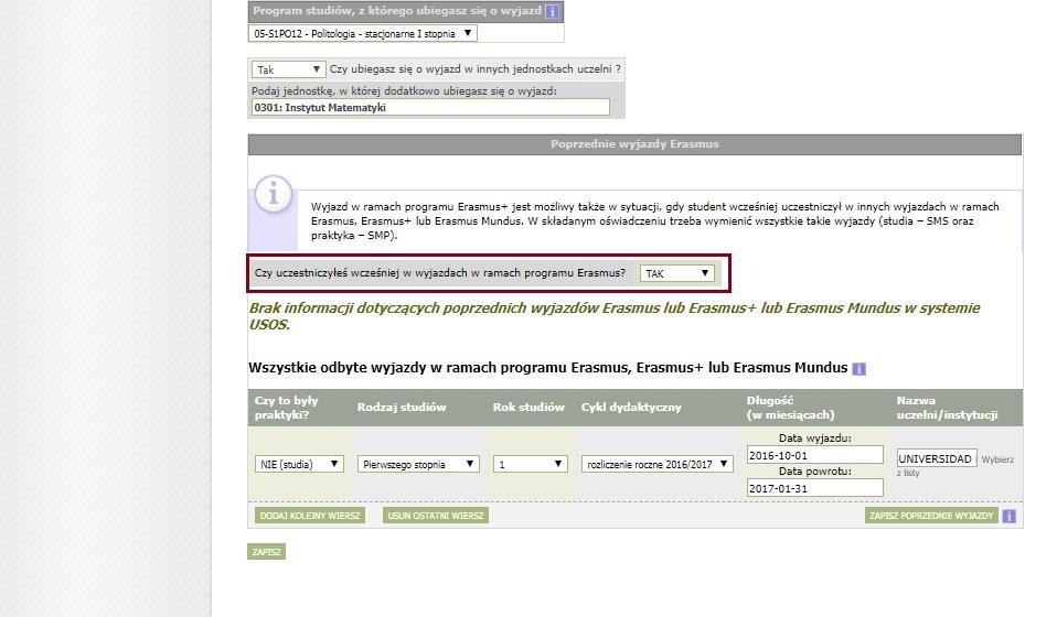 Zgodnie z nim w jednym roku akademickim student może wyjechać jeden raz na studia częściowe i/lub jeden raz na praktyki, natomiast czas wszystkich wyjazdów studenta w ramach programów Erasmus,