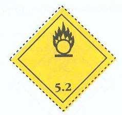 42 12. Nadtlenek organiczny. Niebezpieczeństwo ognia: W dolnym rogu nalepki umieszczone są małe cyfry "5.2". 13. Zagrożenie wzmożeniem intensywności pożaru: 14.