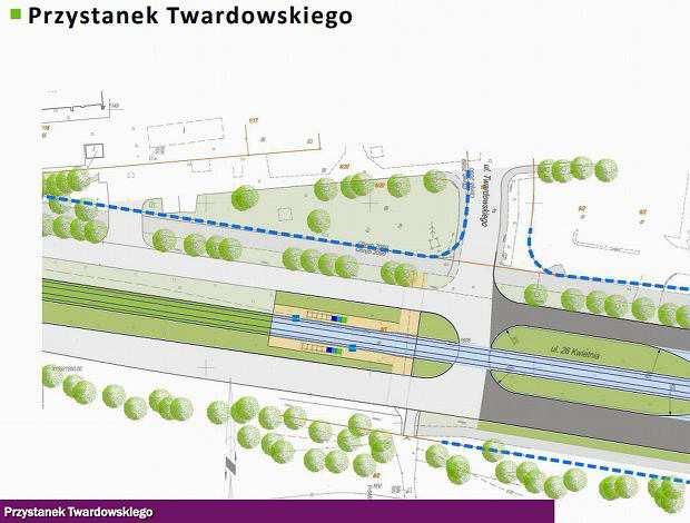 Trzeci z nowych przystanków, podobny do tego przy Twardowskiego, jest zaplanowany na ul.