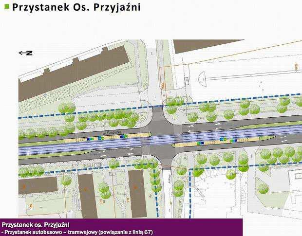 Po dojechaniu do skrzyżowania ul. Santockiej i Witkiewicza 'trzynastki" skręcałyby w lewo.