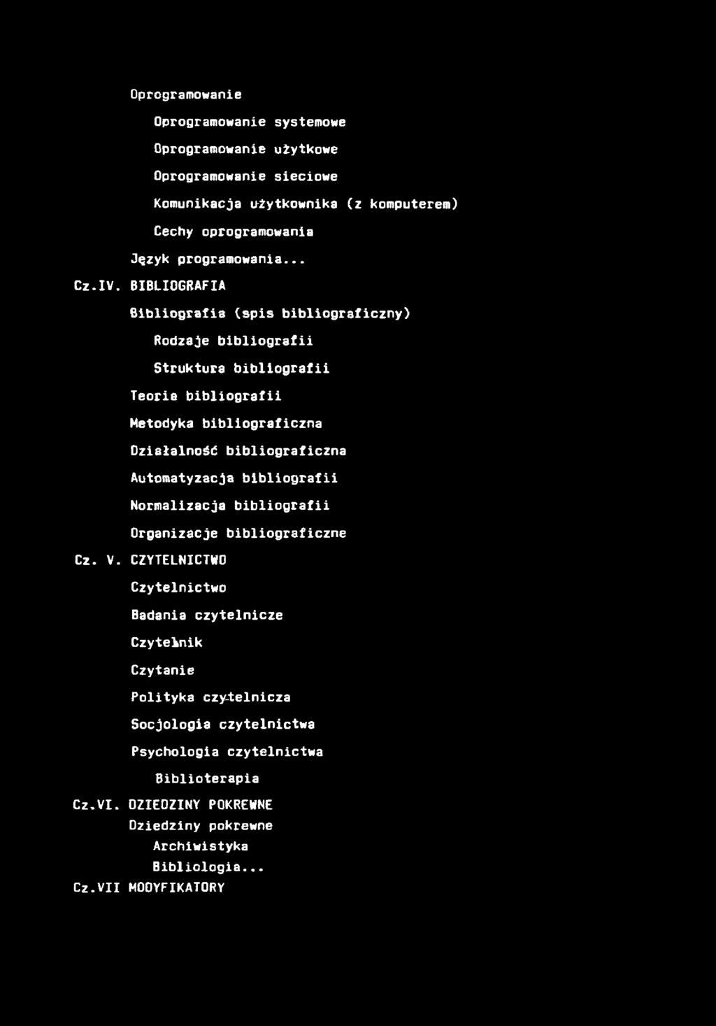 Oprogramowanie Oprogramowanie systemowe Oprogramowanie użytkowe Oprogramowanie sieciowe Komunikacja użytkownika (z komputerem) Cechy oprogramowania Język programowania... Cz.lV.