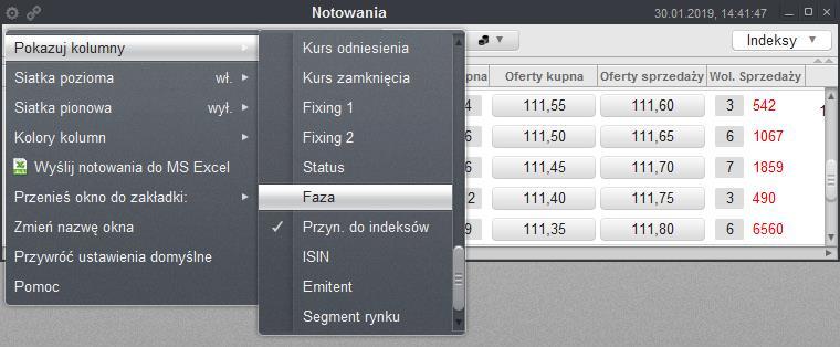 Zakres widełek obrazują wartości umieszczone pod paskiem. W środkowej części paska widełek widoczna jest pionowa kreska określająca kurs ostatniej transakcji. 3.2.6.