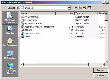 Zarządzanie zabezpieczeniami Zarządzanie folderem szyfrowania Zostanie otwarte okno Select Destination Directory (Wybór katalogu docelowego).