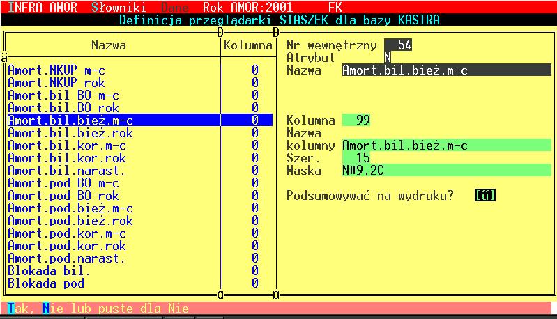 Instrukcja użytkownika systemu INFRA-AMOR 95 Opis obsługi przypisywania kont MPK do obiektów, zawarto w rozdziale 10.1.9. [F9 Kl] ustawianie klucza uporządkowania przeglądanych obiektów.