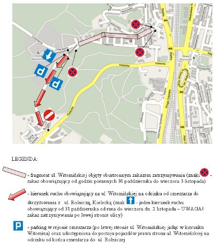 Cmentarz przy ul. Spokojnej Obie strony ul. Spokojnej od skrzyżowania z ul. Wielkopolską aż do drogi dojazdowej jak również sama droga na cmentarz objęte zostaną w dniach: 30.10-3.