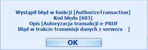 Jeśli w trakcie zaczytania karty lekowej pojawi się komunikat dla Państwa niezrozumiały np. jak niżej należy bezpośrednio skontaktować się z Infolinią Pomocy epruf 800 13 77 83 lub serwisem operatora.