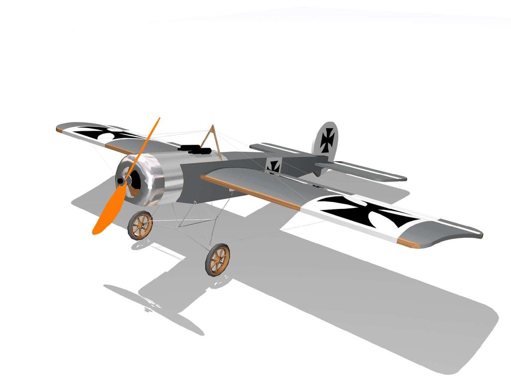 FOKER Eindecker E.III Parkflyer Dane techniczne: Rozpiętość...770mm Długość...760mm Waga...0-300g Zalecane wyposażenie: Silnik.